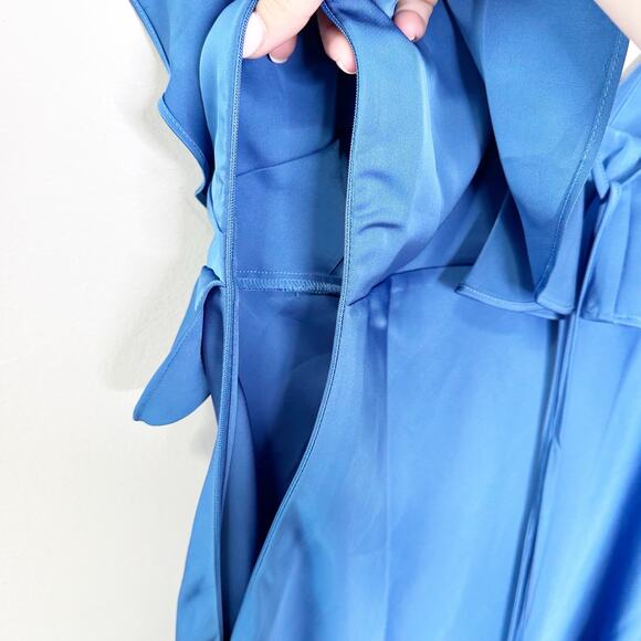 Sachin + Babi For Anthropologie Midi Dress Deep V-Neck Ruffle Blue Size 10P - Picture 8 of 12